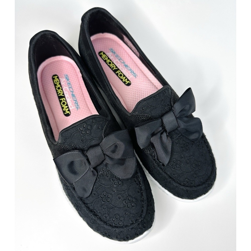 NEW Skechers Wave-Lite Slip On Comfort Sneaker 23633 Black Lace Bow Women's 9 - Picture 3 of 11